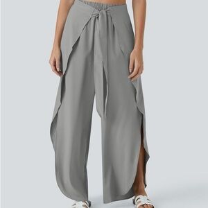 Halara Breezeful High Waisted Tie Front Split Wide Leg Pants